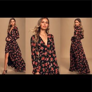 Ever So Dreamy Black Floral Print Button-Up Tiered Maxi Dress | size small
